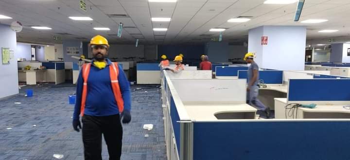 Cabling and partition removal on-site